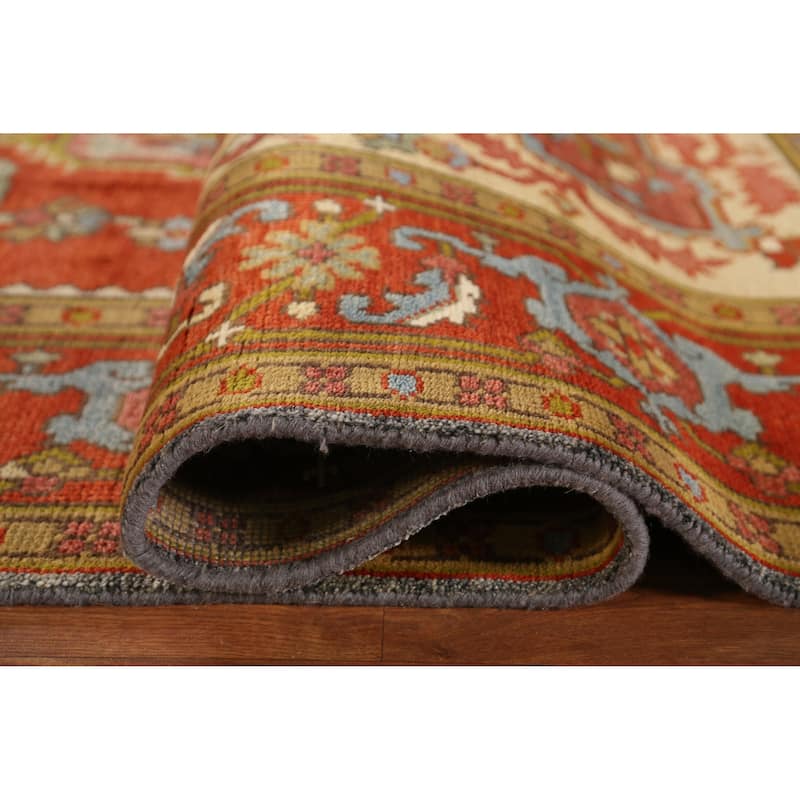 Medallion Heriz Serapi Area Rug Handmade Orange Wool Carpet - 8'11" x 11'10"