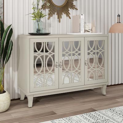 3-Door Mirrored Buffet with Silver Handles for Elegant Spaces