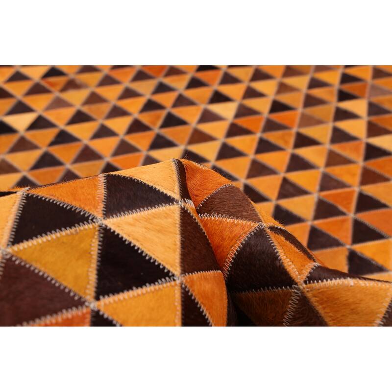 ECARPETGALLERY Handmade Cowhide Patchwork Orange Leather Rug - 5'11 x 5'11