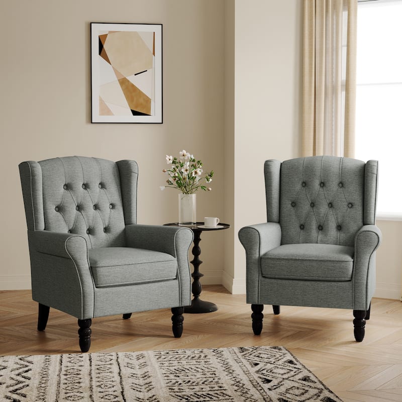 Button-Tufted Accent Club Chair Wingback Armchair Set of 2