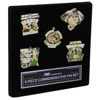Green Bay Packers Brett Favre 5 Piece Commemorative Hat Pin Gift Set
