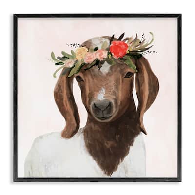 Stupell Springtime Flower Crown Long Ear Baby Goat Framed Art, 12 x 1.5 x 12, Proudly Made in USA