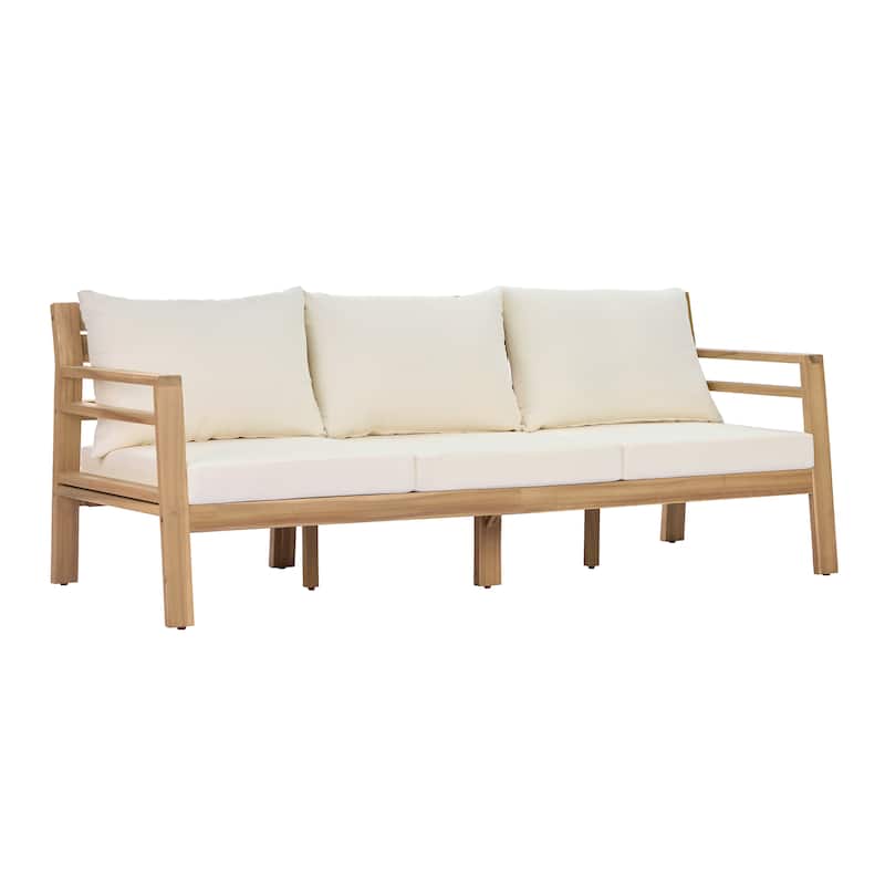 Christopher Knight Home - Classic 76" W Outdoor Solid Wood 3-Seater Sofa with Curved Backrest and Water-Resistant Cushions