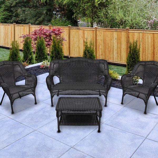 Wicker Outdoor Patio Conversation Set - Black - 4pc - Bed Bath & Beyond ...