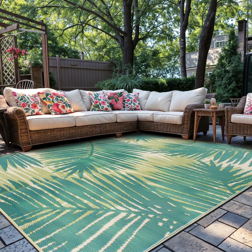 Tropical Floral Reversible Plastic Outdoor Rugs