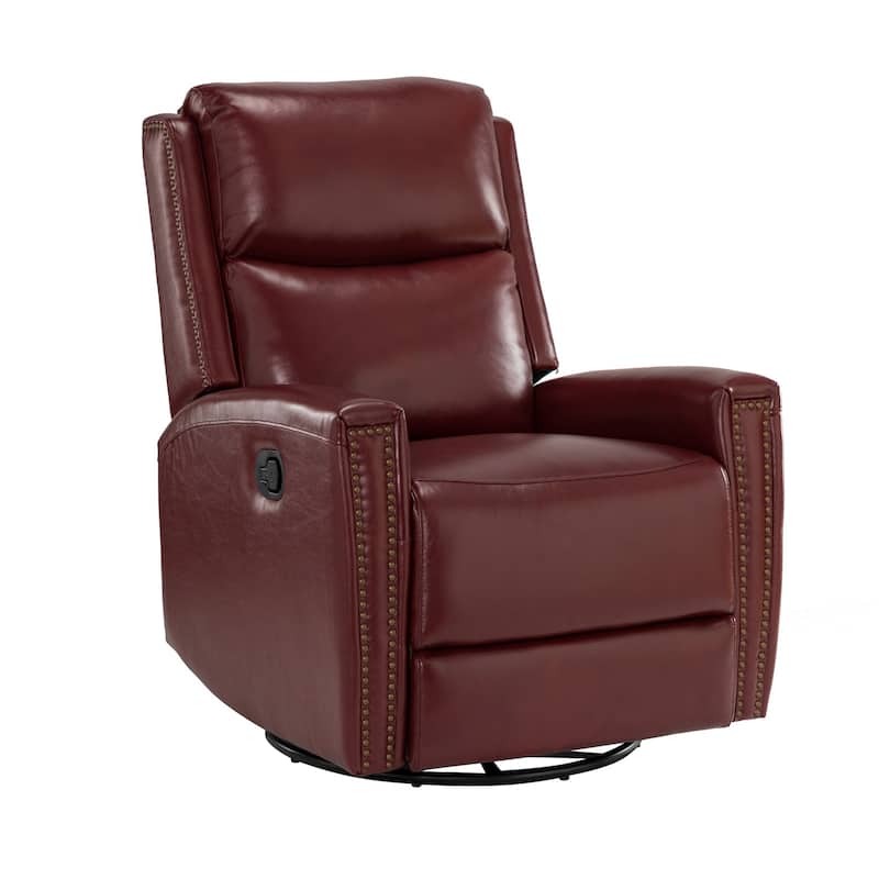 Fiacro 30.31"Wide Mid-Century Modern Genuine Leather Wingback Swivel Rocker Recliner with Nailhead Trims