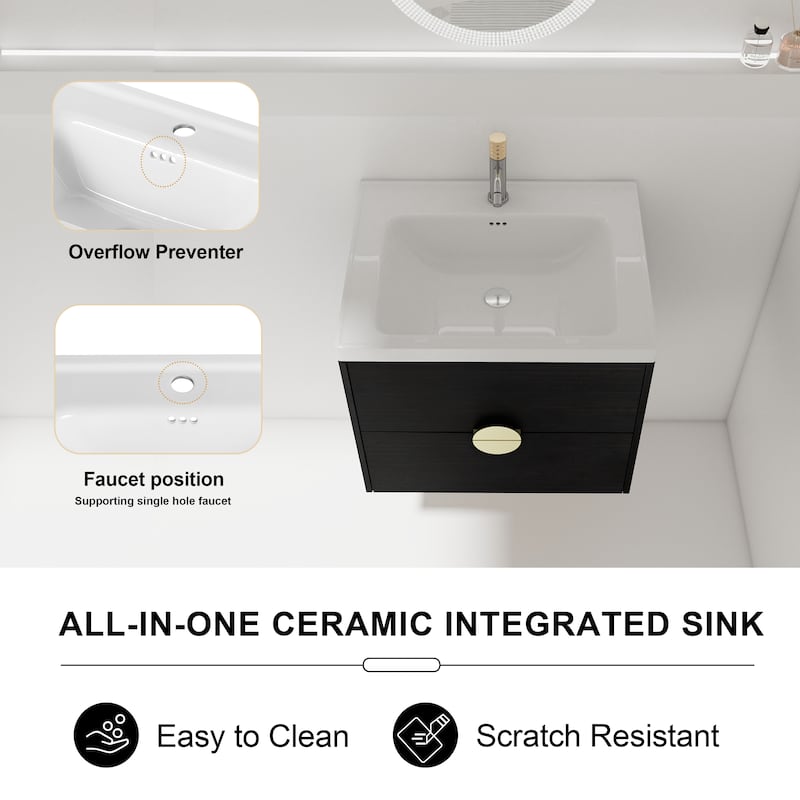 Bathroom Vanity With Sink In 24/28/30/60 Inch, Floating Bathroom Vanity With Soft Close Drawer