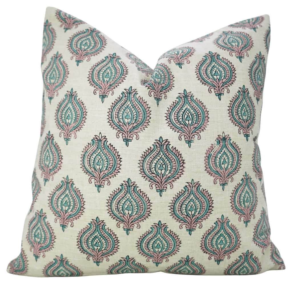 Fabdivine Block Print 24x24 Inch Handmade Floral Cushion Cover, Uday