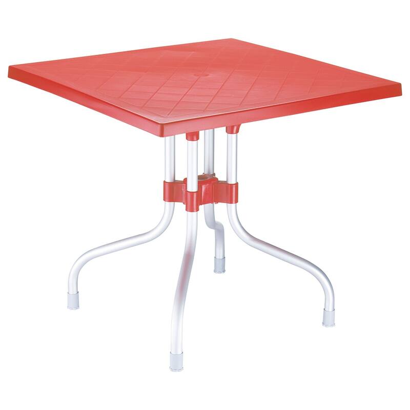 31" Red and Silver Patio Square Folding Dining Table