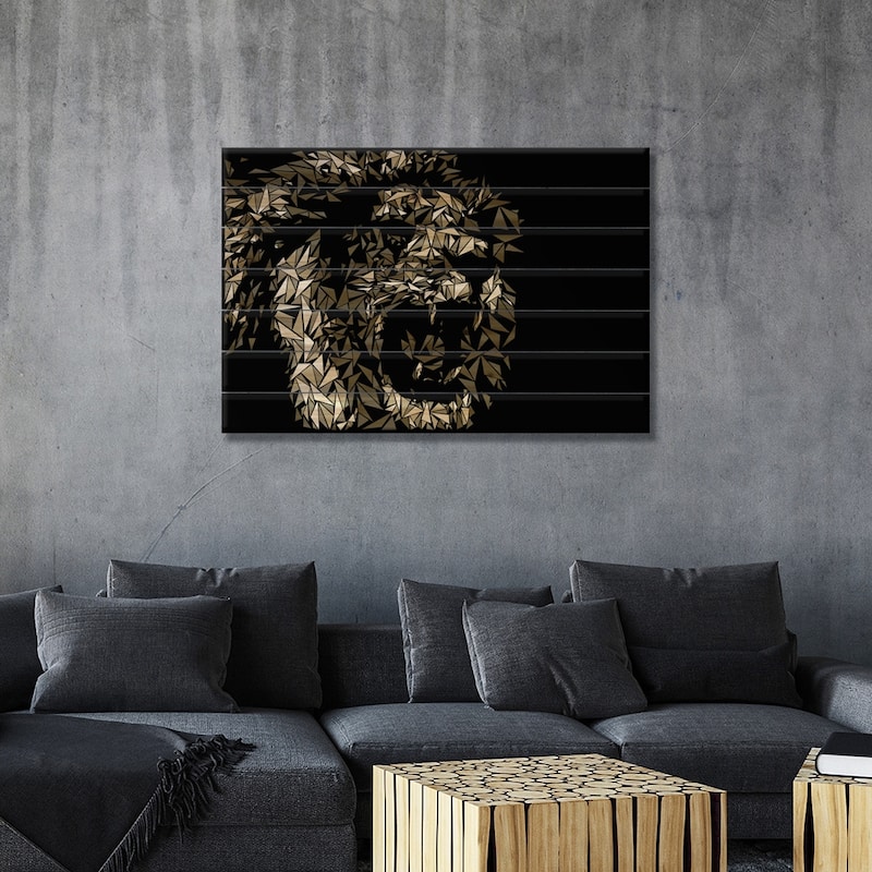 Lion Print On Wood by Cristian Mielu - Multi-Color