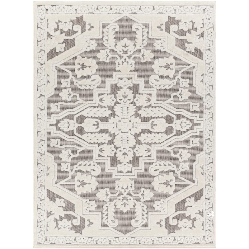 Livabliss San Diego Indoor/ Outdoor Medallion Area Rug - 5'3" x 7' - Grey/Ivory