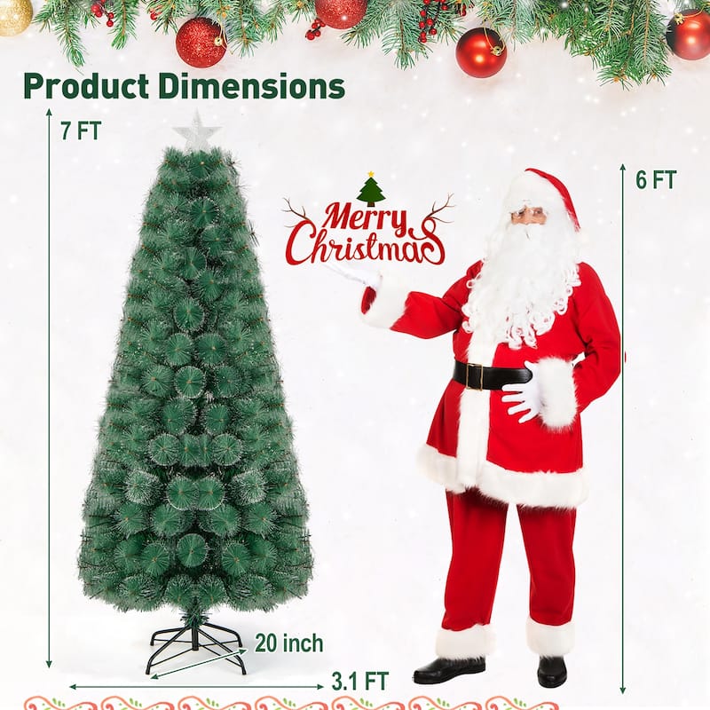 Gymax 5/6/7 FT Pre-Lit Fiber Optic Christmas Tree Artificial Christmas