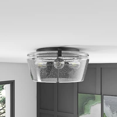 Farmhouse Close to Ceiling Light Fixture with Seeded Glass for Bedroom, Hallway, Foyer