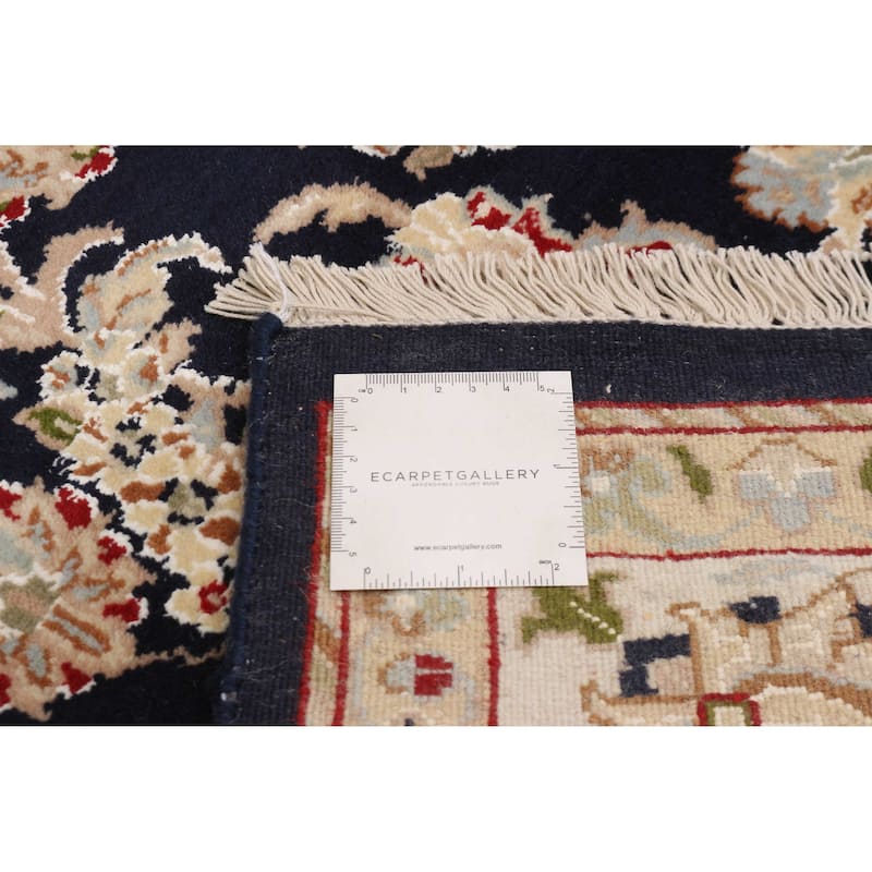 ECARPETGALLERY Hand-knotted Nain Dark Navy Silk, Wool Rug - 6'0 x 9'0