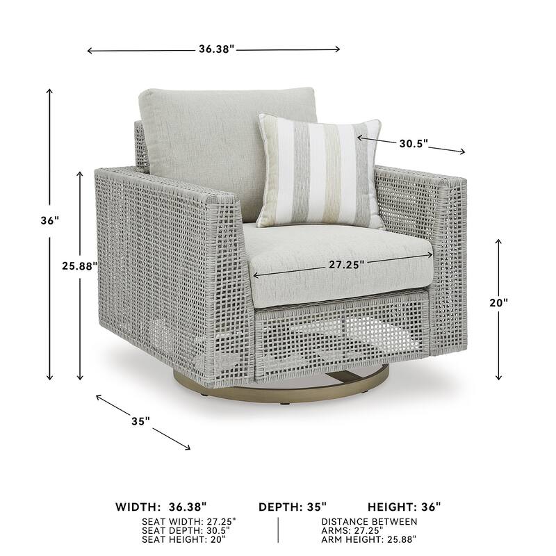 Signature Design by Ashley Seton Creek Gray Outdoor Swivel Lounge with Cushion - 36.38" W x 35" D x 36" H