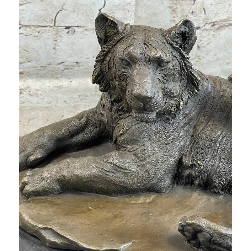 Tiger Family Mother Cub Bronze Statue Sculpture Figure Marble Base Original Art 8 Inches X 16 Inches