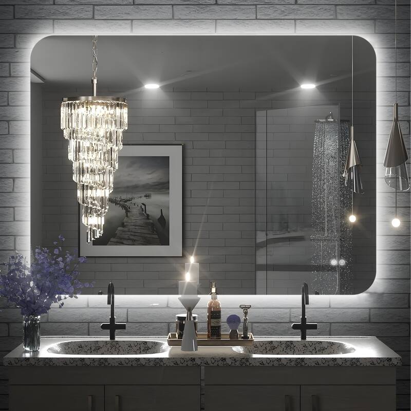 Square Rounded-Corner LED Anti-Fog Mirror, Suitable for a Variety of Styles