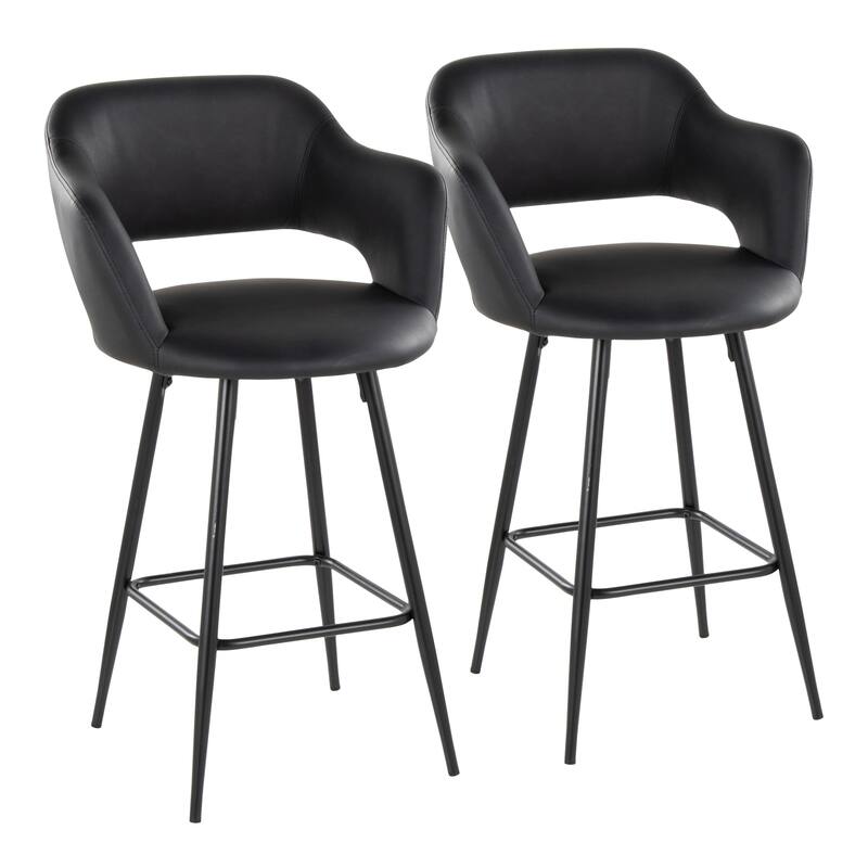Porch & Den Vallen 26" Fixed-Height Faux Leather Counter Stool with Metal Legs & Square Footrest (Set of 2)