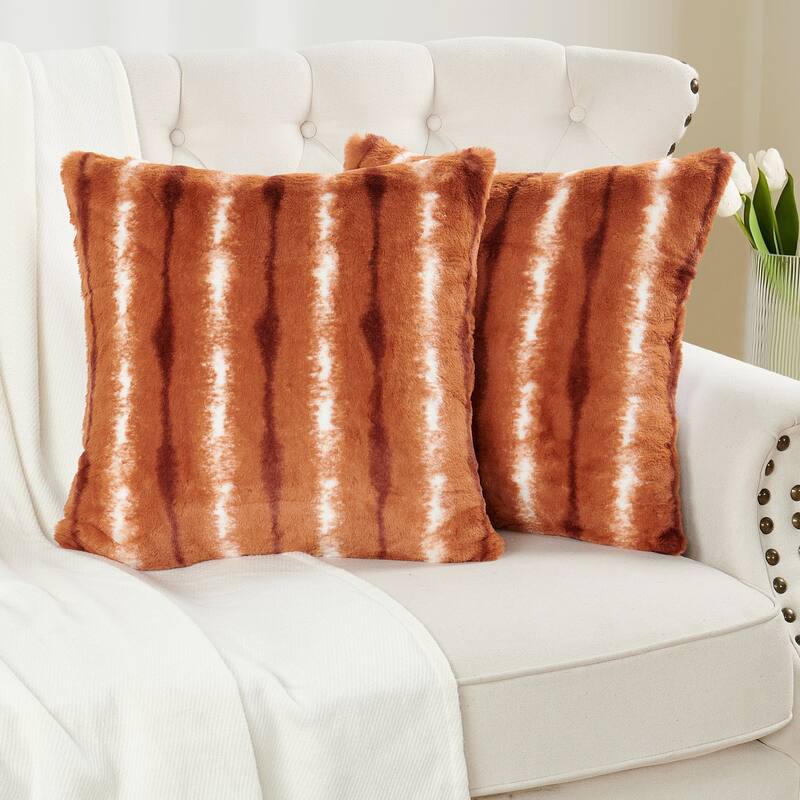 Amanda Stripe fauxfur Throw Pillow Covers Set of 2, NO INSERT