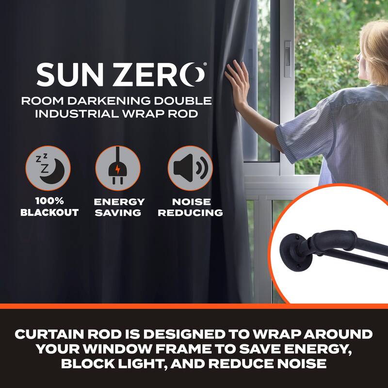 Sun Zero Bronn Industrial 3/4" Room Darkening Double Curtain Rod