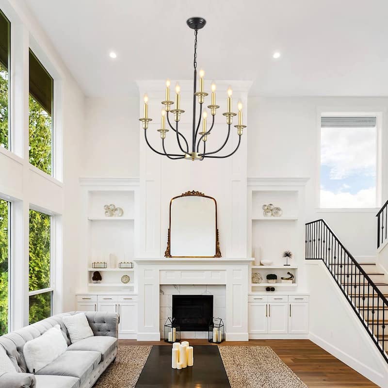 9-Light Candlestick Farmhouse Chandelier for Bedroom Living Room Staircase