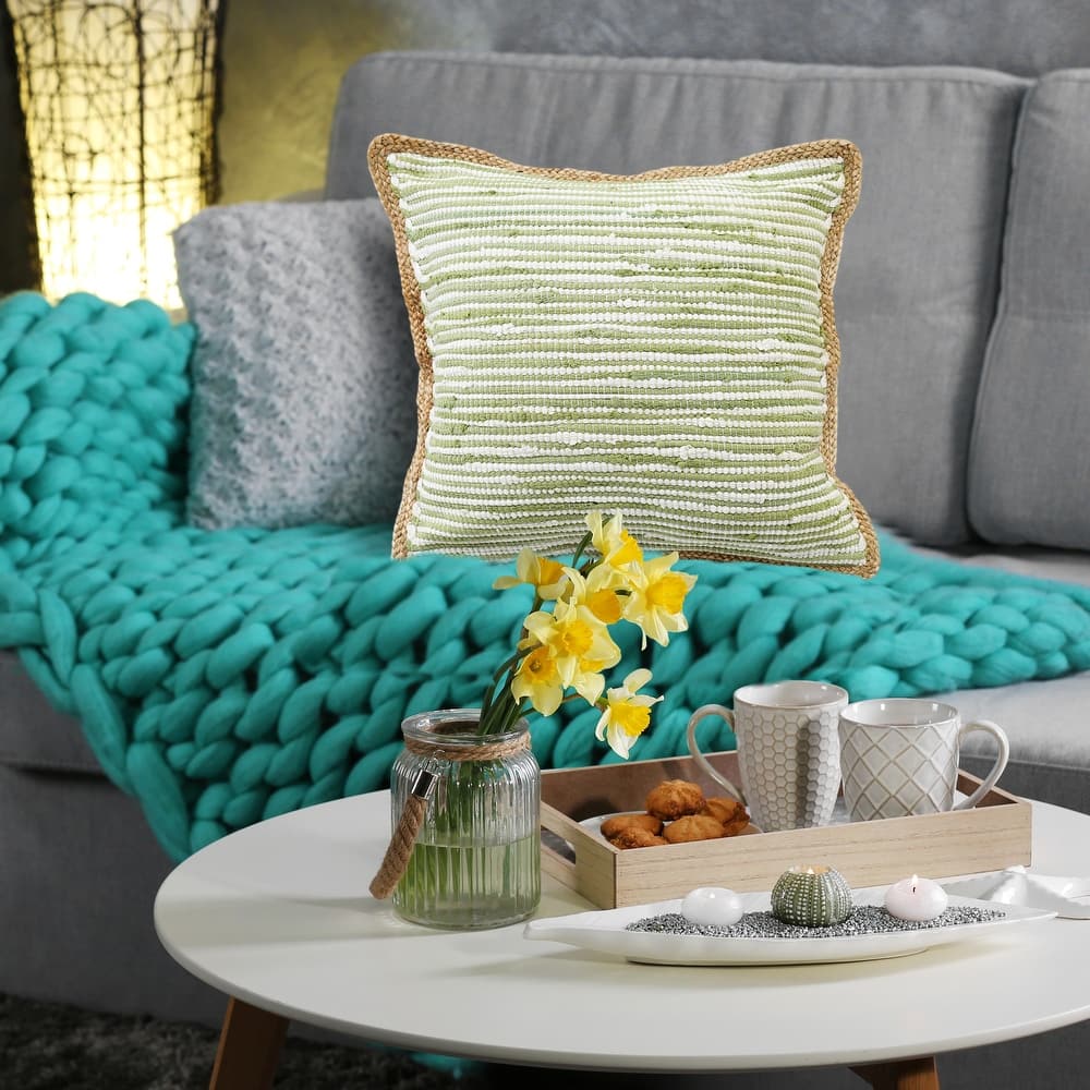 Sevita Striped Jute Bordered Throw Pillow