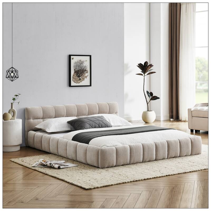 Queen Size Upholstered Bed Frame with Thick Fabric