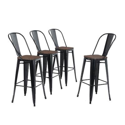 ALPHA HOME 30-inch High Back Bar Stools with Wood Seats (Set of 4)