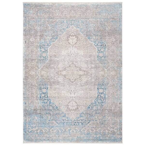 slide 2 of 8, SAFAVIEH Dream Nolwen Vintage Abstract Polyester Rug - Grey/Aqua - 2' x 8' 2' x 8' - Grey/Aqua - Runner