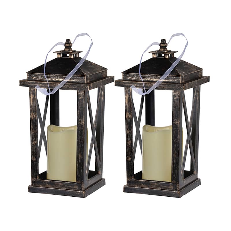 Set of 2 Lantern with Led Candle - Antique Black