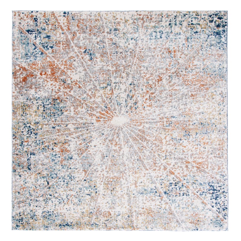 SAFAVIEH Aston Nedea Abstract Burst Rug - 6'7" Square - Ivory/Navy