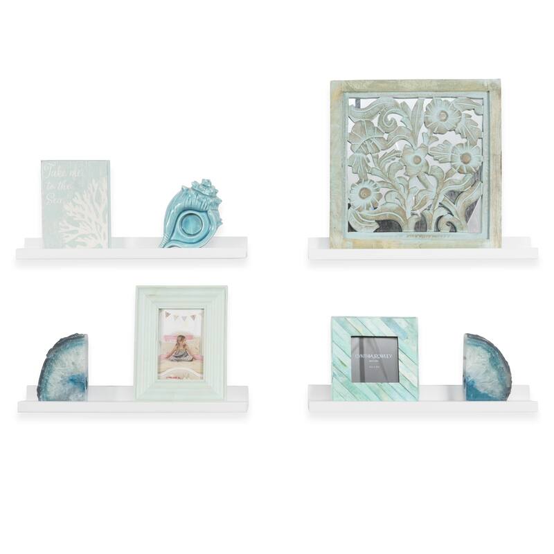 Wallniture Denver Wood Bookshelf Nursery Decor White Floating Shelves Toy Storage (Set of 4)