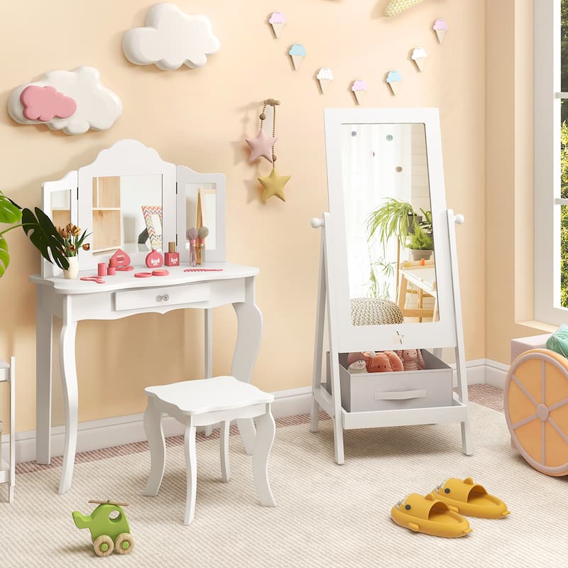 Gymax Kids Freestanding Full Length Dressing Floor Mirror w/ Shelf