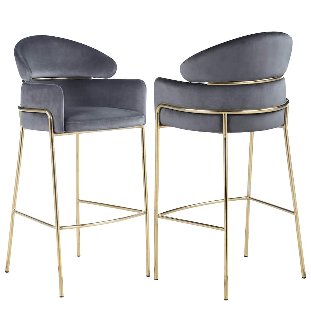 Modern Design Goldtone Grey Velvet Upholstered Bar Stool