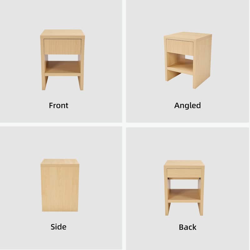Night Stand with Drawer Storage Fluted Bed Side Table End Table Large Modern Wide Bedside Stand Mid Century Night Stands