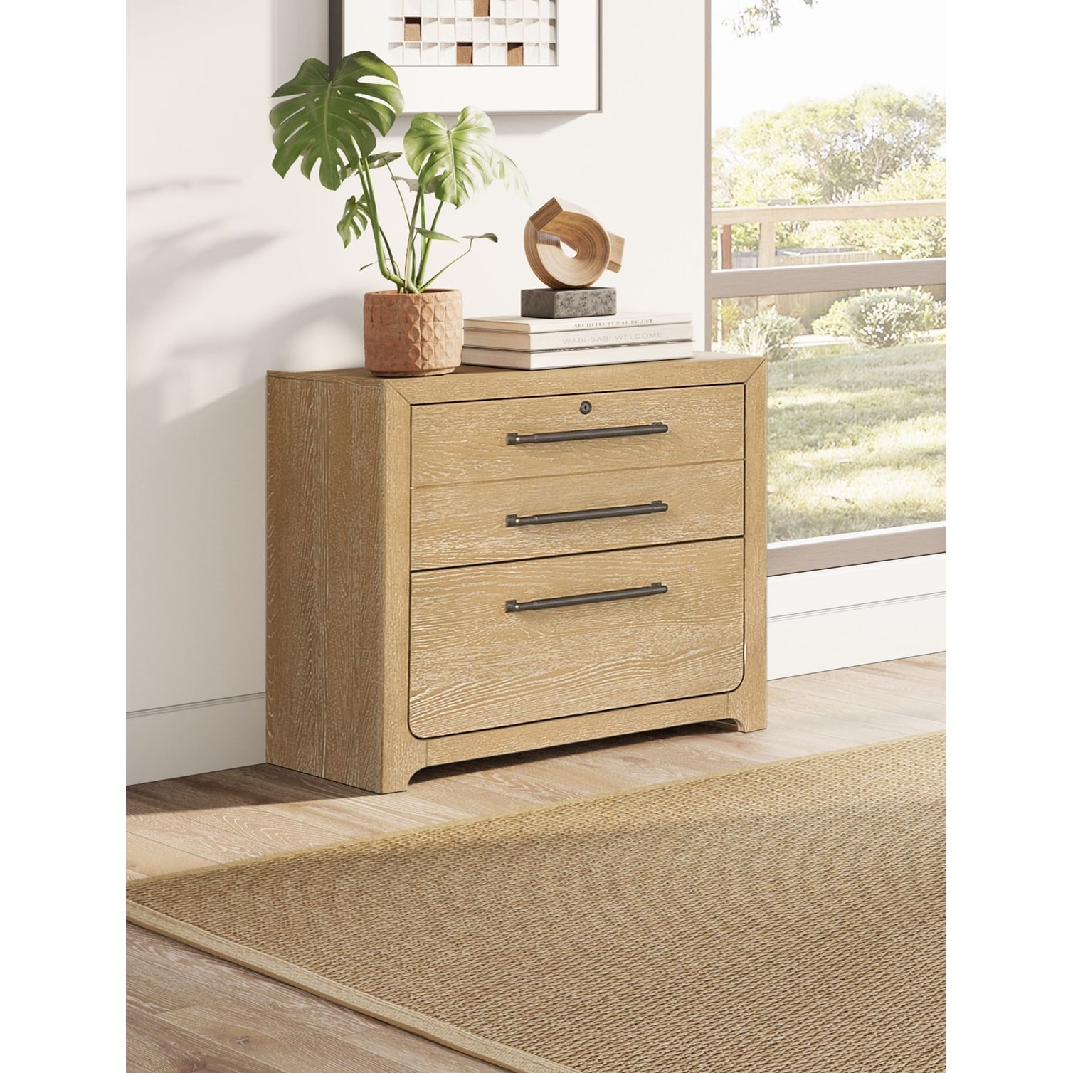 Modern Wood Lateral File, Storage File Drawer, Office File Drawer, Fully Assembled, Light Brown