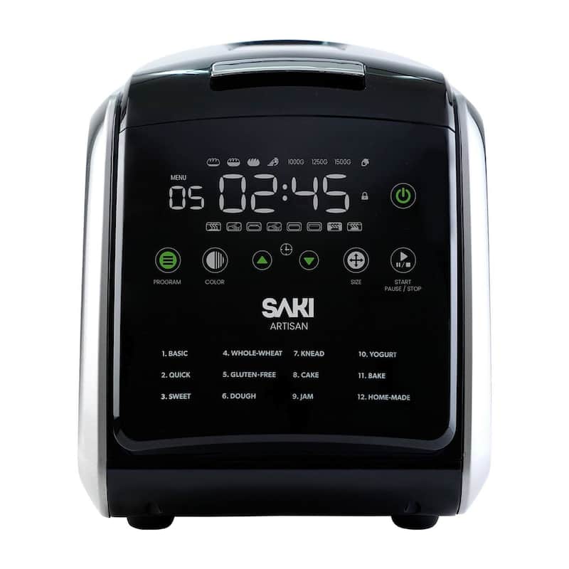 Saki Bread Maker with Non-stick Ceramic Bread Pan, Stainless Steel, 12-in-1 Programmable - 3lb