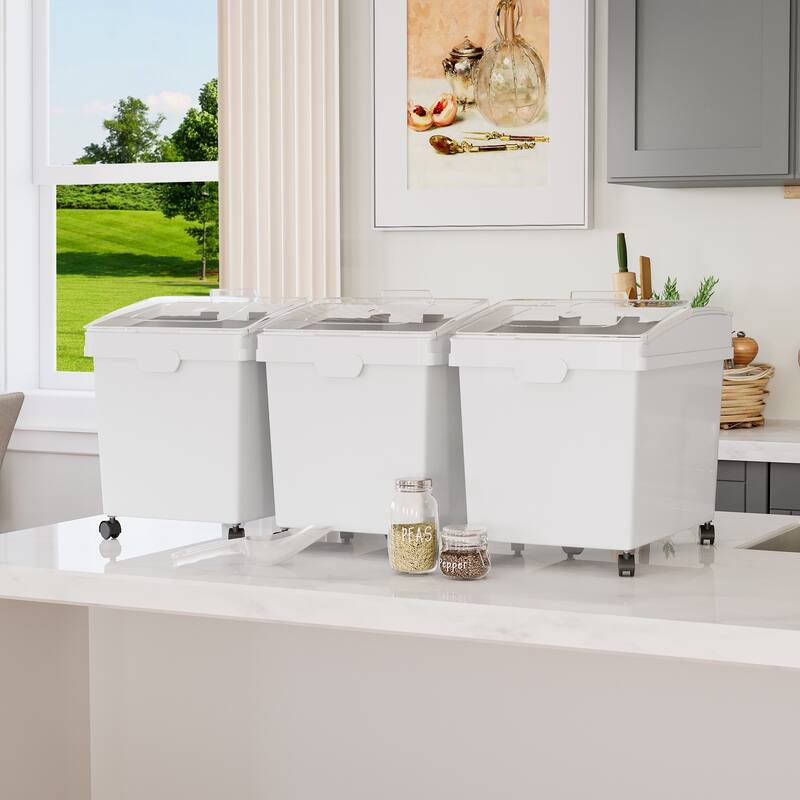 10.5 Gal Ingredient Flour Storage Bin 3Pcs Rice Storage Containers with Wheels
