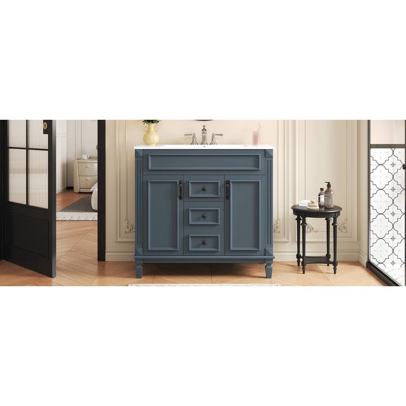 GDFStudio - Carrinford Modern Freestanding Bathroom Vanity with Ceramic Sink and 2 Soft Closing Doors & 2 Drawers