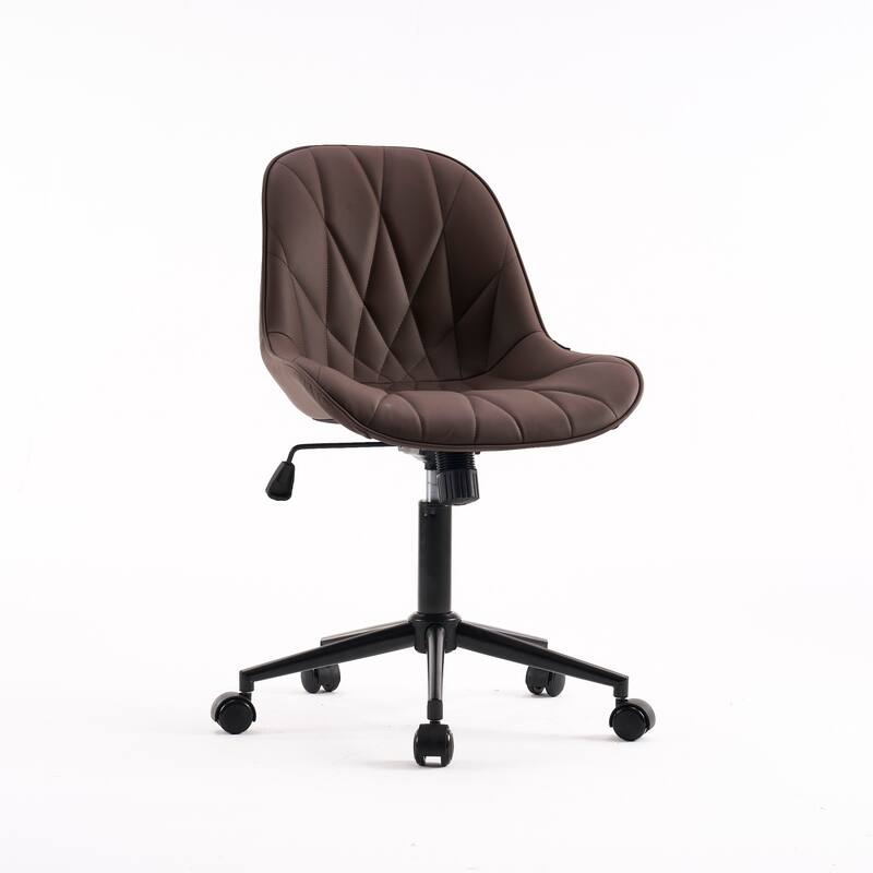 Armless Swivel Office Chair, Faux Leather Task Chairs with Wheels