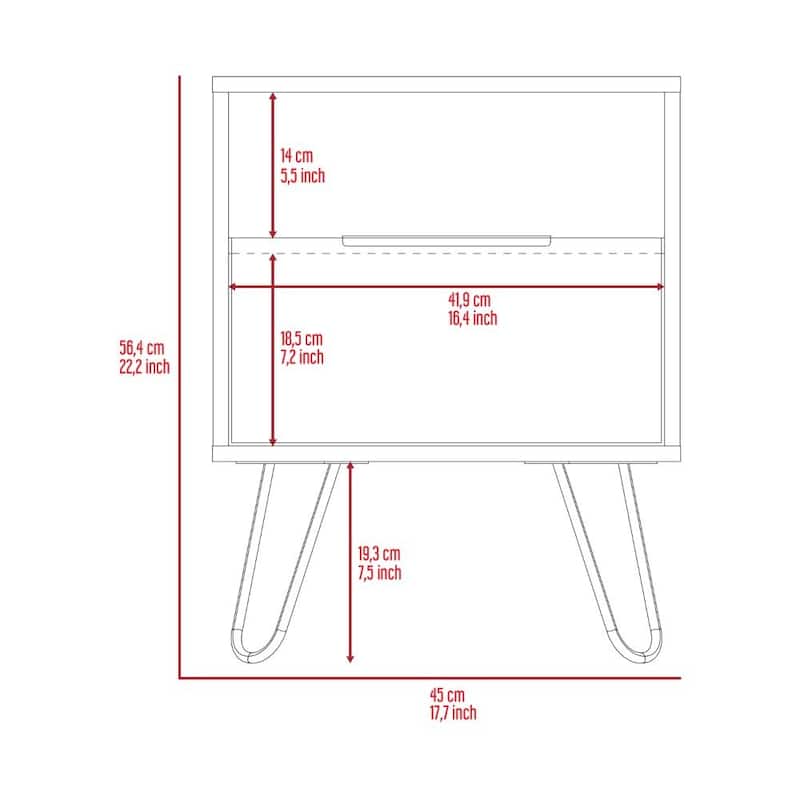 Nightstand 22"H,One Open Shelf,Single Door Cabient,Hairpin Legs,for Bedroom,Hallway,Nightstand Bedside Table Furniture