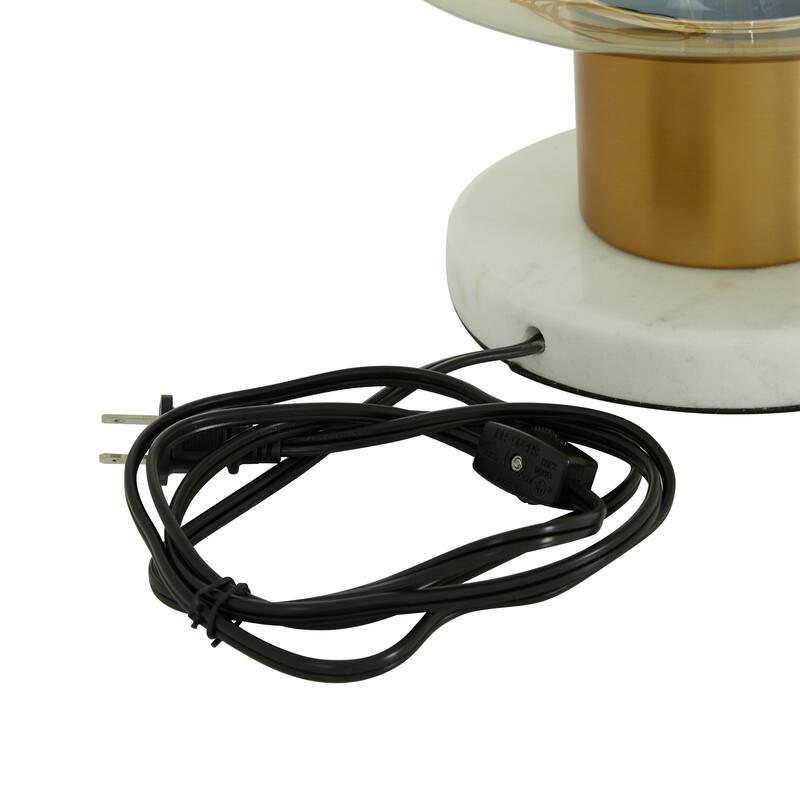 Gold Metal Room Table Lamp with Clear Dome Shaped Shade and Marble Base - 10 x 10 x 14