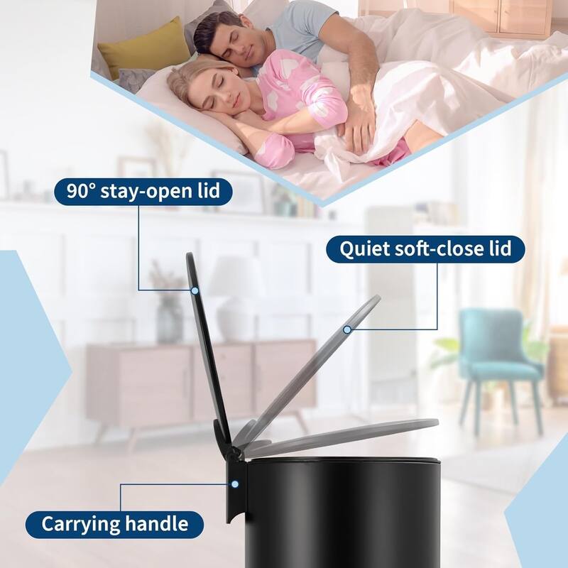 8 Gallon/30L Step Round Trash Can with Lid and Removable Inner Bucket for Home, Bedroom, Office，Kitchen，Bathroom，Black