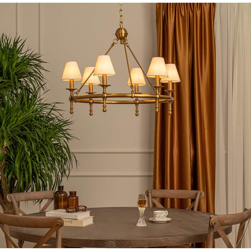 Vintage Chandelier 6-Light Classic Pendant Fixture with White Shades for Elegant Interior Lighting - W33.5'' - Copper