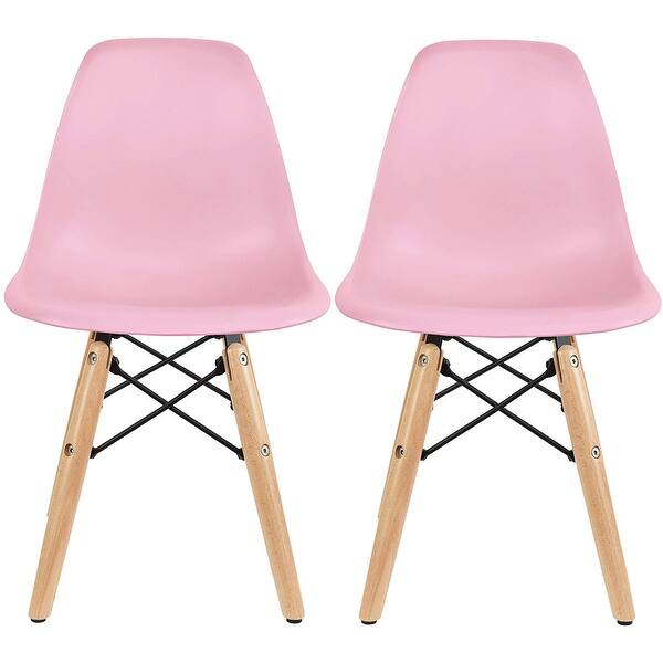 slide 1 of 7, 2xhome Set of 2 Pink Modern Kids Toddler Size Molded Plastic Armless No Arms Seat for Children's Room Natural Wood Eiffel Legs