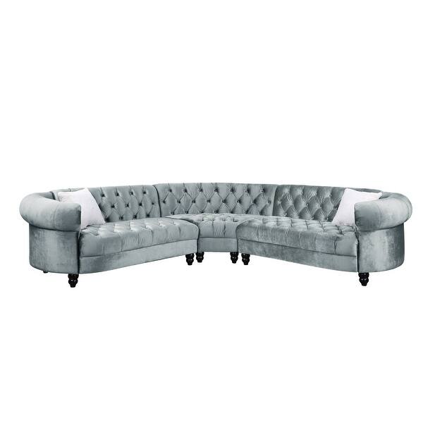 ACME Qulan Sectional Sofa with 2 Pillows in Light Blue Velvet - Bed ...