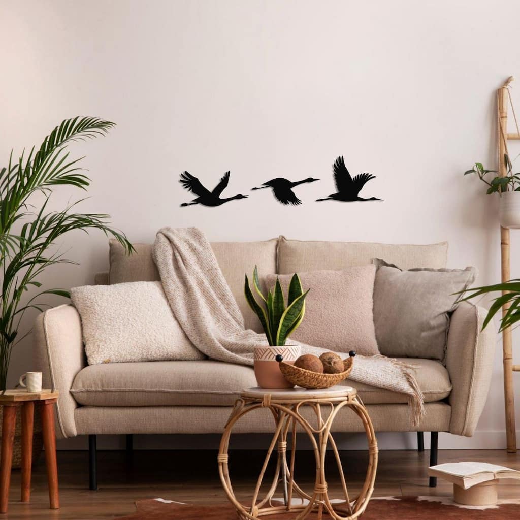 Cranes Metal Wall Decor for Home and Outside - Wall-Mounted Wall Art Decor - Set of 3