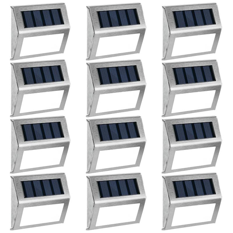 Solar Deck Lights LED Stair Lights Stainless Steel Step Lighting - 12 Pack