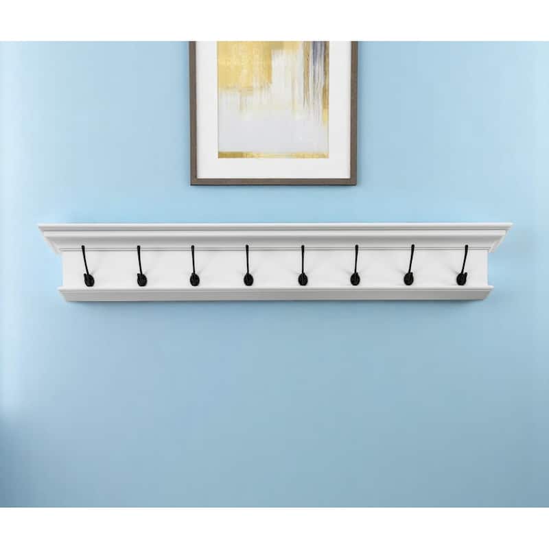 HomeRoots 51" White Solid Wood Eight Hook Wall Mount Coat Rack - 51.18 in. x 7.87 in.  x 3.94 in.