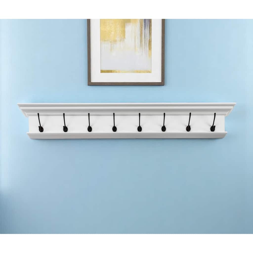 HomeRoots 51" White Solid Wood Eight Hook Wall Mount Coat Rack